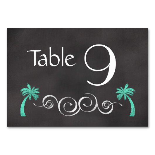Chalkboard Turquoise Beach Wedding Numéro de table (Devant)