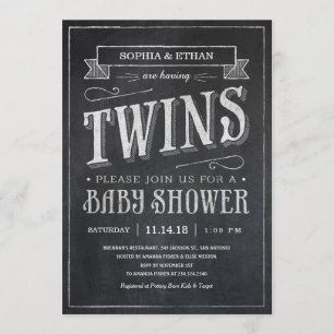 Chalkboard Twin Baby Shower Invitations