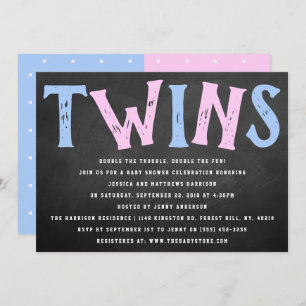 Chalkboard Typografie Boy & Girl Twins Baby shower Kaart