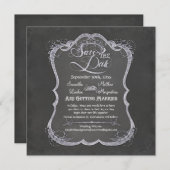 Chalkboard Typographic Leaf Swirl Rustic Wedding Kaart (Voorkant / Achterkant)