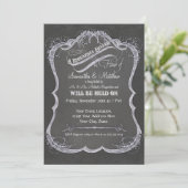 Chalkboard Typographic Leaf Swirl Rustic Wedding Kaart (Staand voorkant)