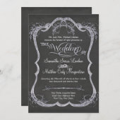 Chalkboard Typographic Leaf Swirl Rustic Wedding Kaart (Voorkant / Achterkant)