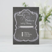 Chalkboard Typographic Leaf Swirl Rustic Wedding RSVP Kaartje (Staand voorkant)
