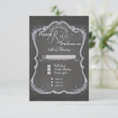 Chalkboard Typographic Leaf Swirl Rustic Wedding RSVP Kaartje (Staand voorkant)