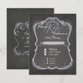 Chalkboard Typographic Leaf Swirl Rustic Wedding RSVP Kaartje (Voorkant / Achterkant)