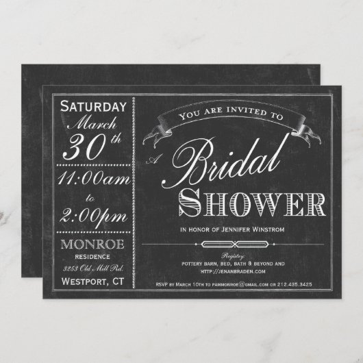 Chalkboard Typography Bridal Shower Invitation Kaart (Voorkant / Achterkant)