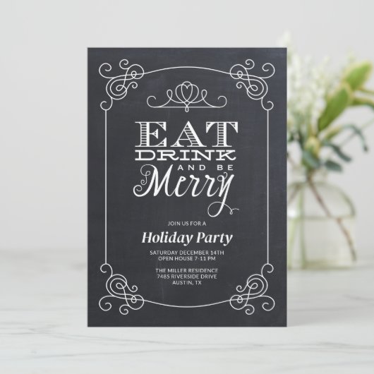 Chalkboard Typography Holiday Party Kaart (Staand voorkant)