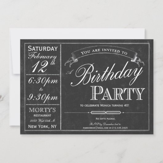Chalkboard Typography Party Invitation Kaart (Voorkant)
