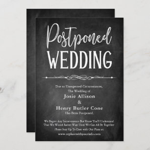 Chalkboard Typography Postponed Wedding Kaart
