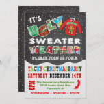 Chalkboard UGLY Christmas Sweater Invitations<br><div class="desc">Super cool et coloré, ce Tacky or Ugly Christmas Sweater Party présente un pull avec un homme en pain d'épice, tomber la neige et la typographie de tissu sur un arrière - plan de tableau noir. Idéal pour une fête de vacances pour enfants ou adultes ! Illustration tirée à la...</div>