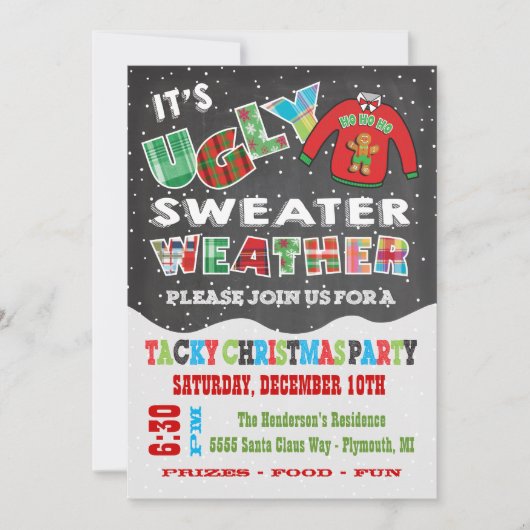 Chalkboard UGLY Christmas Sweater Invitations (Devant)