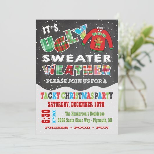 Chalkboard UGLY Christmas Sweater Invitations (Debout devant)