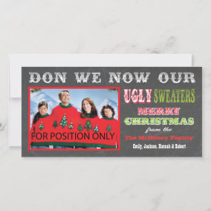 Chalkboard Ugly KerstSweater Photo Card Feestdagenkaart
