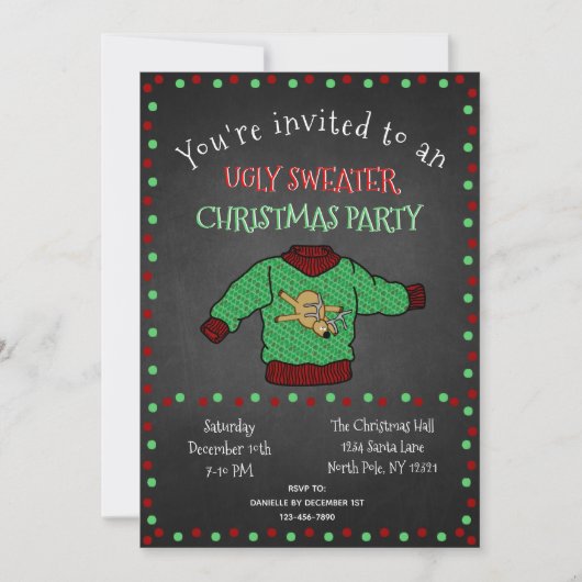 Chalkboard Ugly Sweater Kerstparty Kaart (Voorkant)