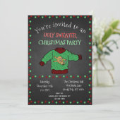 Chalkboard Ugly Sweater Kerstparty Kaart (Staand voorkant)