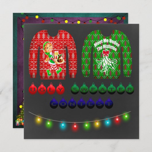 Chalkboard Ugly Sweater Kerstparty Kaart (Voorkant / Achterkant)