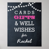 Chalkboard verlicht donkerroze roze tabelteken poster (Voorkant)