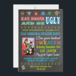 Chalkboard Vilain Chandail de Noël Invitation phot<br><div class="desc">Fête de Noël super amusante et moche, faite dans un style tableau noir. Lettres modernes, lumières de Noël et un affreux pull-overs contre un arrière - plan de tableau noir. Remplacez simplement la photo ci-dessous par votre photo et ajustez-vous pour vous adapter. Si vous avez besoin de moi pour configurer...</div>