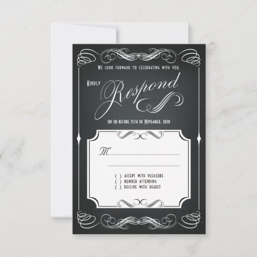 Chalkboard Vintage Bold Typographie Mariage RSVP (Devant)