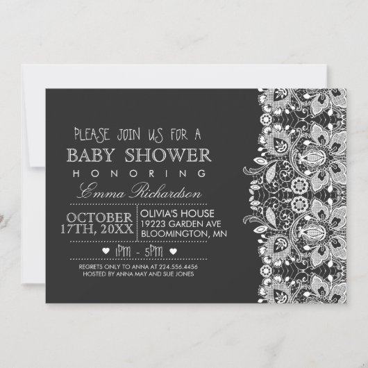 Chalkboard & Vintage Lace Baby shower invitation (Devant)