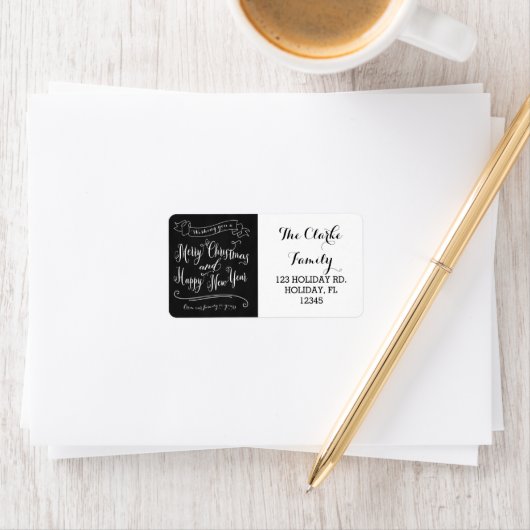 Chalkboard Vrolijk Kerstfeest en Gelukkig Nieuwjaa Etiket (Insitu)