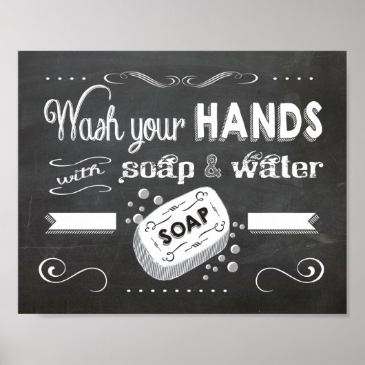 Chalkboard Was uw handen poster (Voorkant)