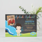 Chalkboard Water Slide Pool Birthday Party Boy Kaart (Staand voorkant)