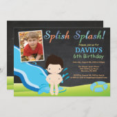 Chalkboard Water Slide Pool Birthday Party Boy Kaart (Voorkant / Achterkant)