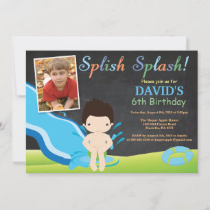 Chalkboard Water Slide Pool Birthday Party Boy Kaart