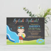 Chalkboard Water Slide Pool Verjaardagsfeest Kaart (Staand voorkant)