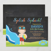 Chalkboard Water Slide Pool Verjaardagsfeest Kaart (Voorkant / Achterkant)