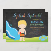 Chalkboard Water Slide Pool Verjaardagsfeest Kaart (Voorkant / Achterkant)