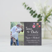 Chalkboard Watercolor Flower De datum opslaan Aankondigingskaart (Staand voorkant)