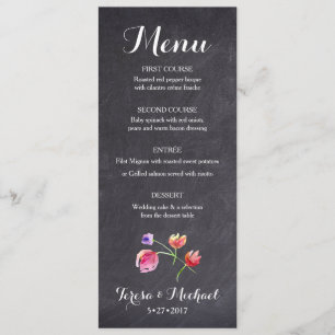 Chalkboard Watercolor Flower Menu Cardn rustique