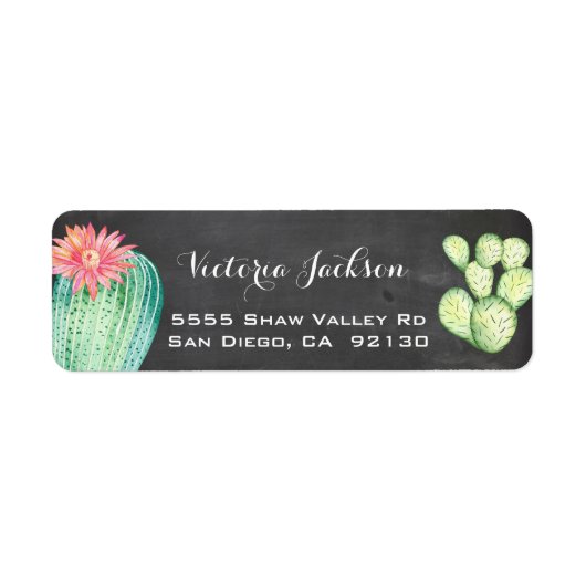 Chalkboard waterverf cactus adreslabel etiket (Voorkant)
