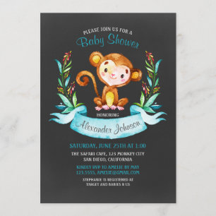 Chalkboard Waterverf Monkey Boy Baby shower Kaart