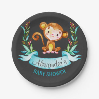 Chalkboard Waterverf Monkey Boy Baby shower Papieren Bordje