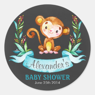 Chalkboard Waterverf Monkey Boy Baby shower Ronde Sticker