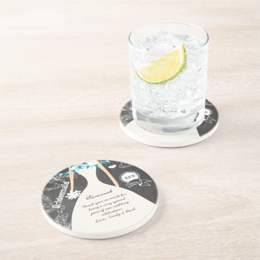 Chalkboard Wedding Gown Bridesmaid Keepomwille Gif Zandsteen Onderzetter (Zijkant)