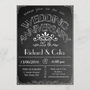 Chalkboard Wedding Jubileum Uitnodiging 25th