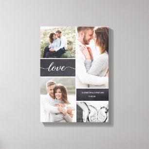 Chalkboard Wedding Photo Collage Love script Canvas Afdruk