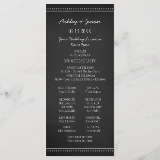 Chalkboard Wedding Programme Programma (Achterkant)