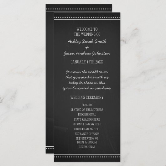Chalkboard Wedding Programme Programma (Voorkant / Achterkant)