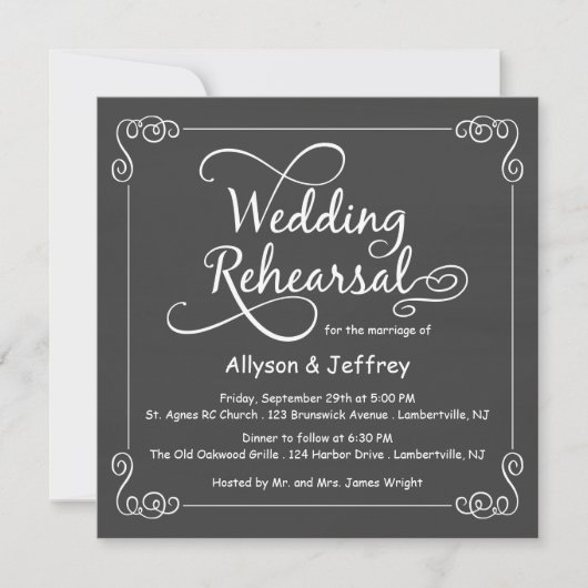 Chalkboard Wedding Rehearsal Dinner Invitations Kaart (Voorkant)