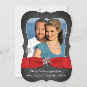 Chalkboard Wedding   Rode, zilversneeuwvlokken Kaart
