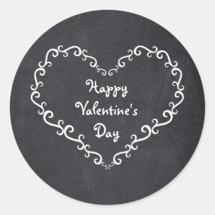 Chalkboard White Orament Heart Valentine Stickers