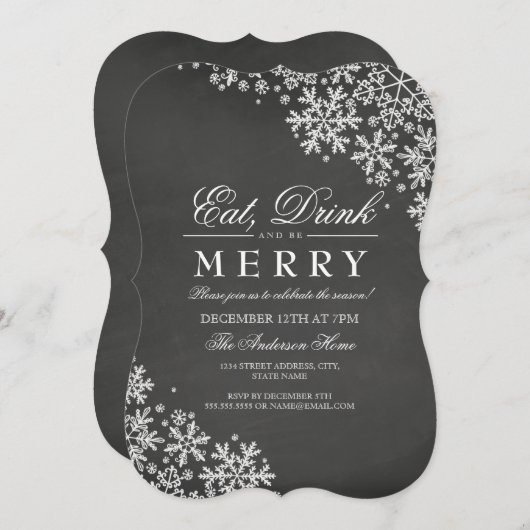 Chalkboard White Snowflake Kerstfeest Uitnodigen Kaart (Voorkant / Achterkant)