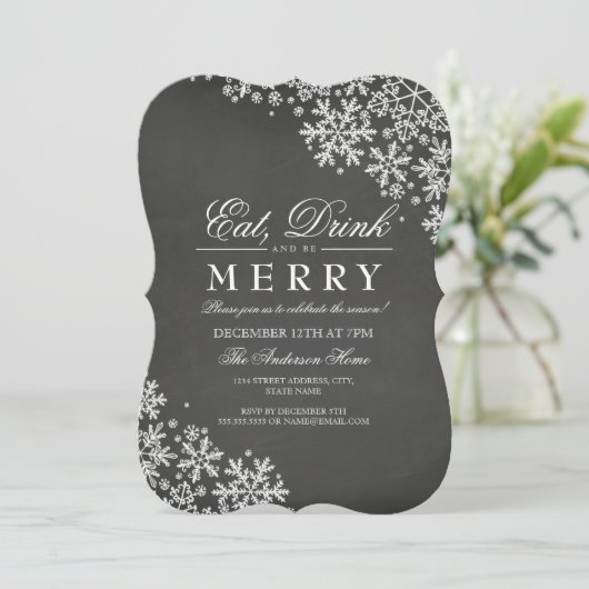 Chalkboard White Snowflake Kerstfeest Uitnodigen Kaart (Staand voorkant)