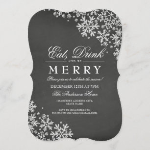 Chalkboard White Snowflake Kerstfeest Uitnodigen Kaart