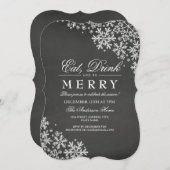 Chalkboard White Snowflake Noël Invitation (Devant / Derrière)
